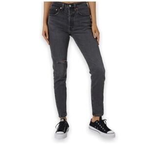 Levi's 501 Skinny Jeans Women's 25x28 Black Denim Distressed Casual Normcore